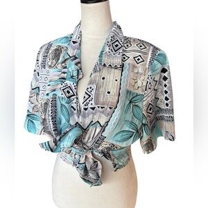 Vintage Alia Turquoise & Black Patterned Button Down top